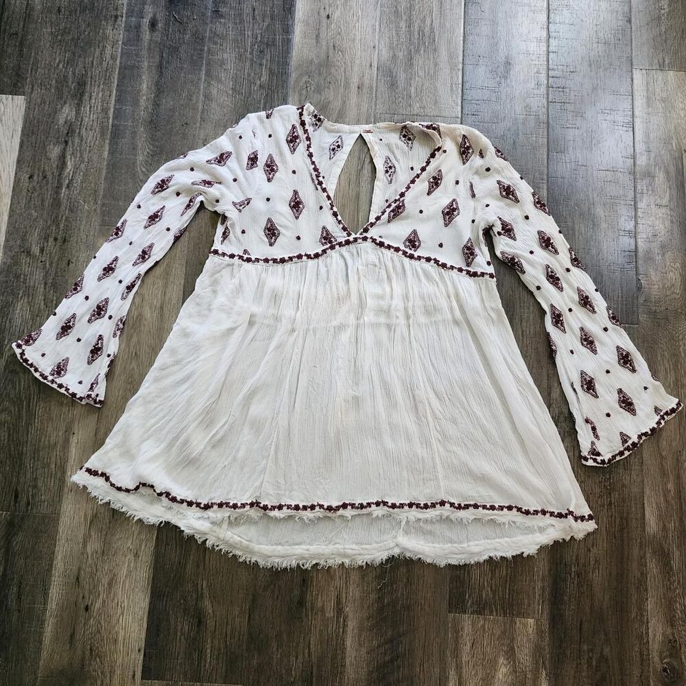 Free People OB475341 Ivory Embroidered Bell Sleeve Top Tunic Dress